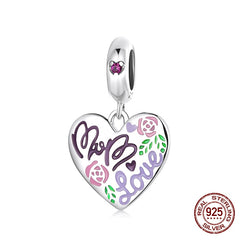 Sterling Silver Heart Vintage Charms Beads Fit Original DIY Bracelets