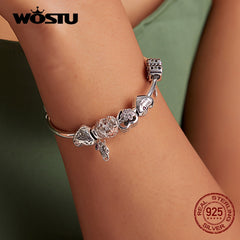 Sterling Silver Heart Vintage Charms Beads Fit Original DIY Bracelets