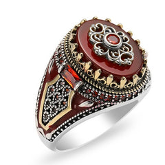 Classic Inlaid Red Crystal Men Ring Fashion Punk Style Party Casual Jewelry