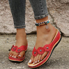 Slippers Women Summer PU Sewing Thong Sandals Vintage