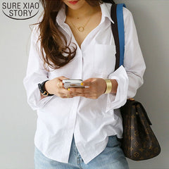Feminine Blouse Top Long Sleeve Casual White Turn-down Collar OL Style