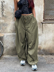 Casual Baggy Wide Leg Sweatpants Loose Drawstring Low Waist Streetwear