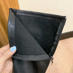 Fashion Women Black Block High Heels Long Boots