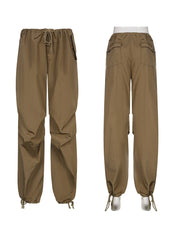 Khaki Low Rise Cargo Pants Vintage Baggy Wide Leg Trousers Streetwear