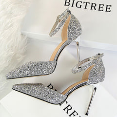 High Heels Women Pumps Sparkle Sequins Stiletto Heels 10 Cm Party Shoes