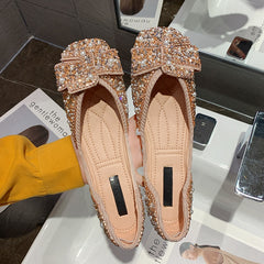Women Flat Shoes Fashion Bling Rhinestone Flat Ballet Bow-knot Slip On
