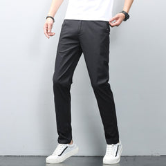 Men Stretch Slim Classic Fit Chino Pant Thin Cotton Elastic Waist Business Casual