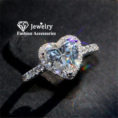 CC Heart Rings Jewelry Cubic Zirconia Stone Elegant Ring Accessories