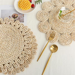 Handmade Round Placemat Made Of Corn Husk Wipeable Table Mat