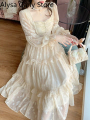 Court Vintage Fairy Dress Sweet Ruffles High Waist Elegant Princess