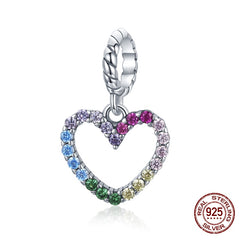 Sterling Silver Heart Vintage Charms Beads Fit Original DIY Bracelets