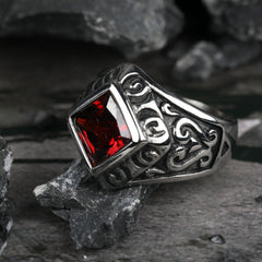 Zircon Stone Men Ring Vintage Titanium Stainless Steel Seal Rings Male Jewelry