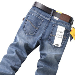 Comfort Straight Denim Pants Men Jeans Business Casual Elastic