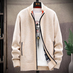 Sweater Fleece Cardigan Coat Solid Color Stand Collar Jersey
