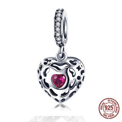 Sterling Silver Heart Vintage Charms Beads Fit Original DIY Bracelets