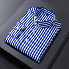 Mens Striped Shirts Long Sleeve Button Down Shirt Business