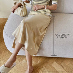 Women High Waisted Skirt Silk Satin Skirts A-Line Elegant Skirts