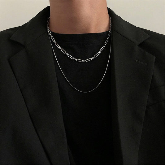 Trendy Stainless stee Double layer Long Chain Necklace Simple Minimalist