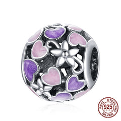 Sterling Silver Heart Vintage Charms Beads Fit Original DIY Bracelets