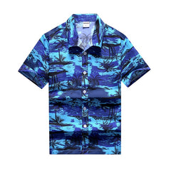 Fashion Mens Hawaiian Shirts Short Sleeve Button Coconut Tree Print Casual