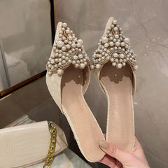 Shoes Elegant Beaded Crystal Lace Patchwork One Pedal Stiletto Slippers