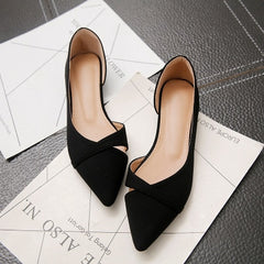 Women Flats Pink Black Pure Color Plus Small Size Pointed Toe Office