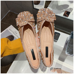 Women Flat Shoes Fashion Bling Rhinestone Flat Ballet Bow-knot Slip On