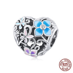Sterling Silver Heart Vintage Charms Beads Fit Original DIY Bracelets