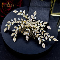 Alloy Leaves Golden Bridal Comb Wedding Hair Accessories