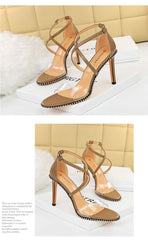 High Heels Metal Rivets Stiletto Transparent Women Pumps Sandals Heels