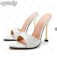 Summer women sandals snake print Strappy Mules high heels Slippers