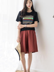 Summer Shorts for Women Cotton Linen Elastic Waist Knee-length Shorts