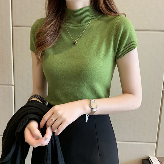 Casual Women Clothing Knitted Solid Slim Turtleneck Blouse