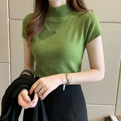 Casual Women Clothing Knitted Solid Slim Turtleneck Blouse