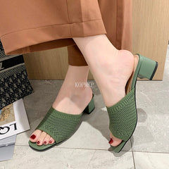 Sandals Women Shoes Women Mules Slides Peep Toe Square High Heels