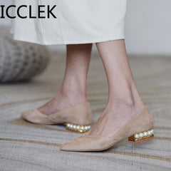 Women Flats Pearl Heeled Slip on Shoes Woman Ballet Flats Pointed Toe