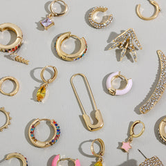 Punk Gold Small Earring for Ethnic Metal Enamel Round Statement