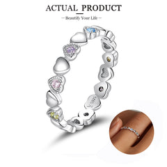 Silver Fashion Rainbow Round Rings Dazzling Zircon Heart Finger Rings