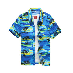 Fashion Mens Hawaiian Shirts Short Sleeve Button Coconut Tree Print Casual