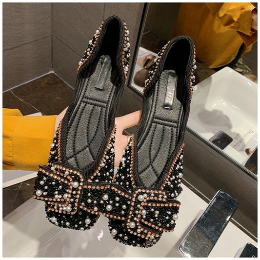 Women Flat Shoes Fashion Bling Rhinestone Flat Ballet Bow-knot Slip On