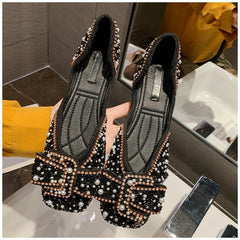 Women Flat Shoes Fashion Bling Rhinestone Flat Ballet Bow-knot Slip On