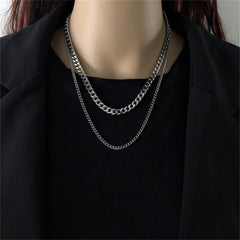 Trendy Stainless stee Double layer Long Chain Necklace Simple Minimalist