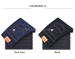 Brand Fit Straight Fleece Thick Warm Jeans Classic Badge