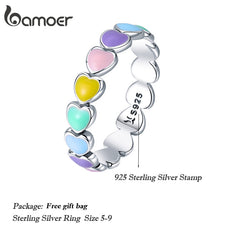Silver Rainbow Heart Finger Ring fMini Hearts Trendy Party Jewelry