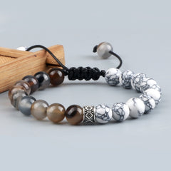 Trendy White Men Beads Bracelet Handmade Natural Tiger Eye Lava Stone