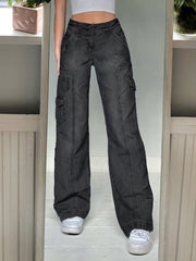 Pockets Patchwork Baggy Fashion Streetwear Denim Trouser Loose Cargo Pants