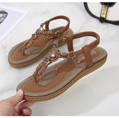 Women Sandals Flat Casual Shoes Bead Slip On Sandalias Flip-Flop