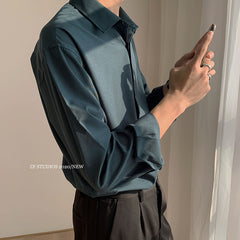 Ice Silk Sexy Mens Shirts Drape Loose