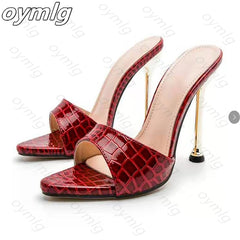 Summer women sandals snake print Strappy Mules high heels Slippers