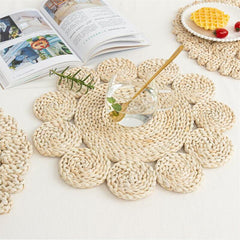 Handmade Round Placemat Made Of Corn Husk Wipeable Table Mat